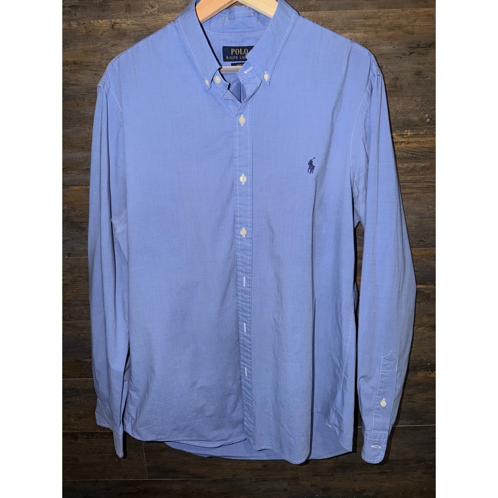 Polo Ralph Lauren Mens Slim Fit Button Down Shirt Blue L/Sleeve Large 16.5 32/33